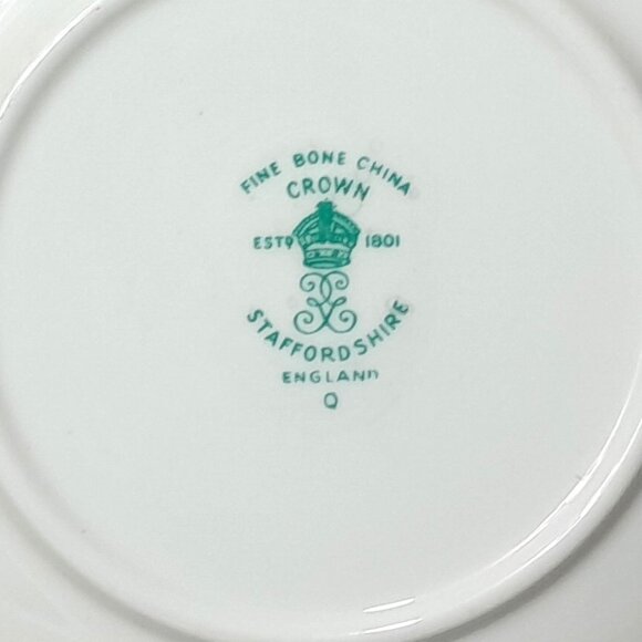 Crown Staffordshire Tea Cup And Saucer Green With Gold Roses E614 England - Picture 12 of 16